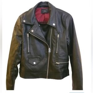 Love Tree Black‎ Leather Moto Jacket Asymmetrical Design